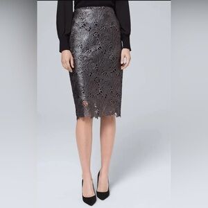 White House Black Market Dark Gray Lace Pencil Skirt Size 14